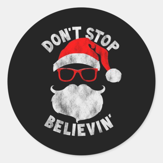 Don't Stop Believing Shades Santa Christmas Tee Lo Ronde Sticker (Voorkant)