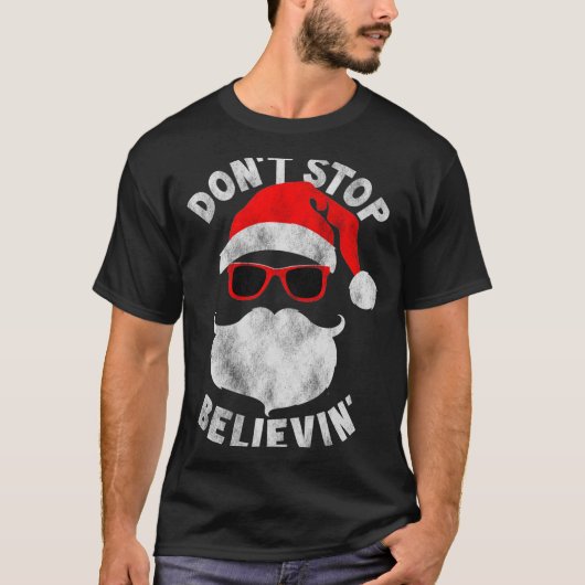 Don't Stop Believing Shades Santa Christmas Tee Lo T-shirt (Voorkant)