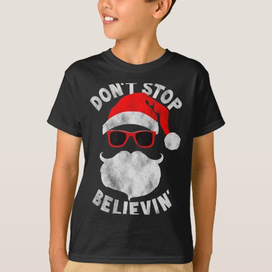 Don't Stop Believing Shades Santa Christmas Tee Lo T-shirt (Voorkant)
