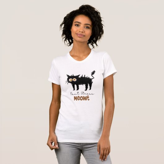 Don't Stress Meowt - Grappig Black Cat Quote Ontwe T-shirt (Voorkant volledig)