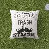Dont Trash the Stache Mustache Retro Hipster Groom Buitenkussen (Gras)
