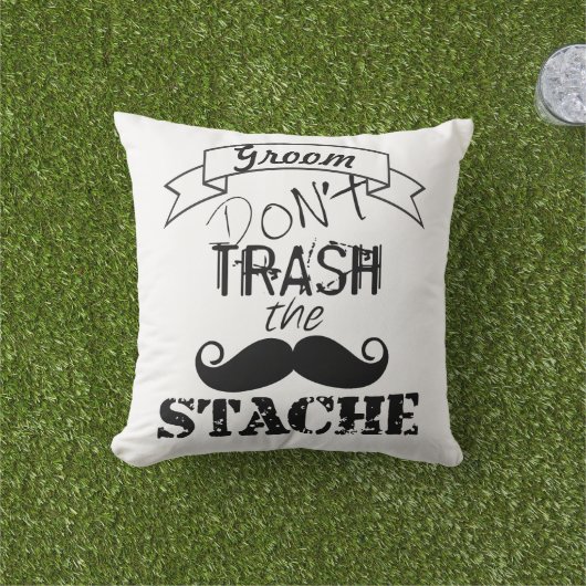Dont Trash the Stache Mustache Retro Hipster Groom Buitenkussen (Gras)