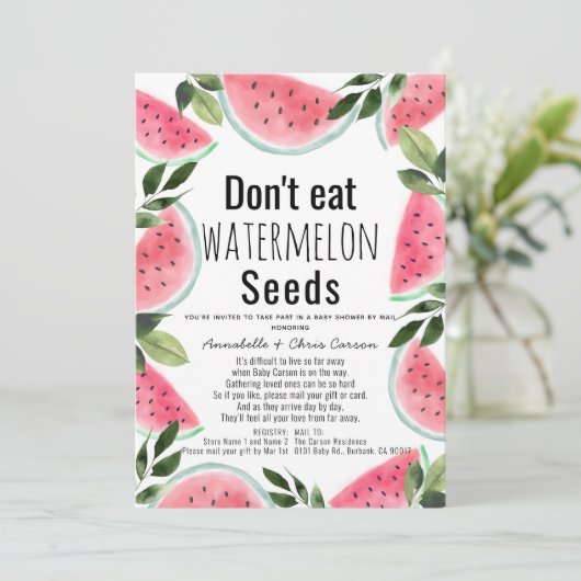 Don't Wat Watermelon Seeds Baby shower per Mail Kaart (Staand voorkant)
