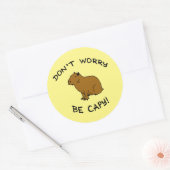 Don't Worry Be Capy, Capybara Happiness Pun Ronde Sticker (Envelop)