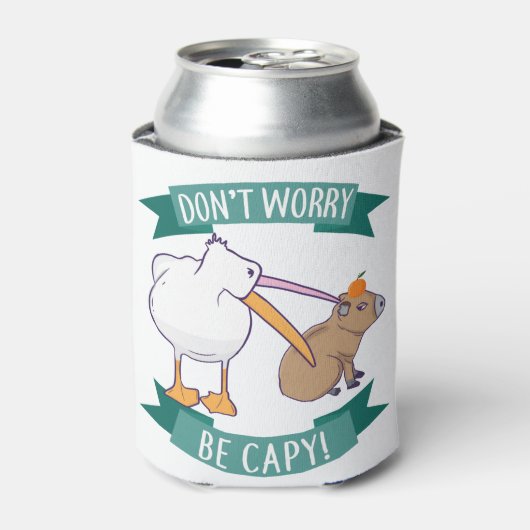 Don't Worry, Be Capy. Capybara Orange Unbothered Blikjeskoeler (Blikje Voorkant)