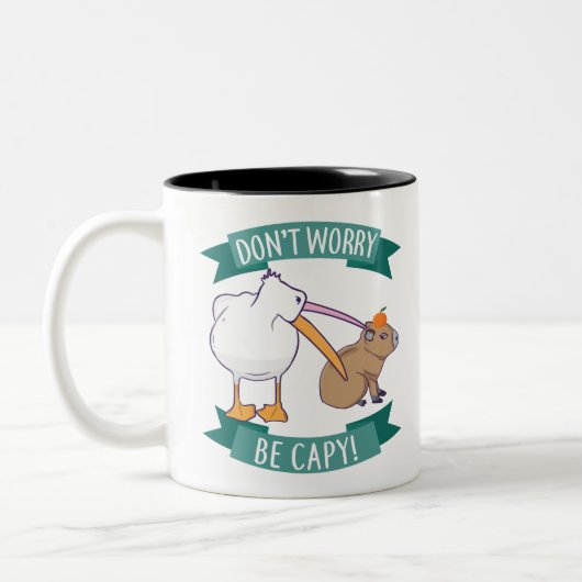 Don't Worry, Be Capy. Capybara Orange Unbothered Tweekleurige Koffiemok (Links)