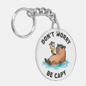 Don't Worry Be Capy Funny Capybara Pun Sleutelhanger (Voorkant Links)