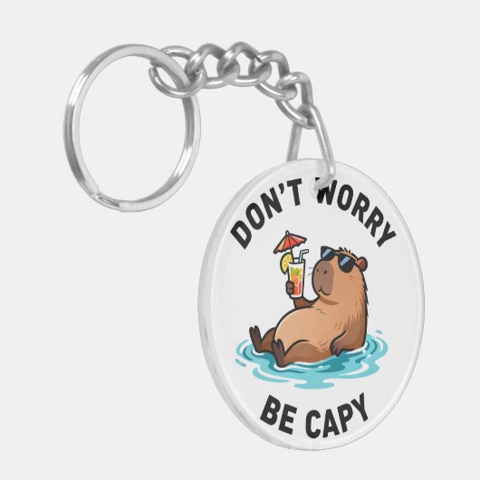 Don't Worry Be Capy Funny Capybara Pun Sleutelhanger (Voorkant Links)