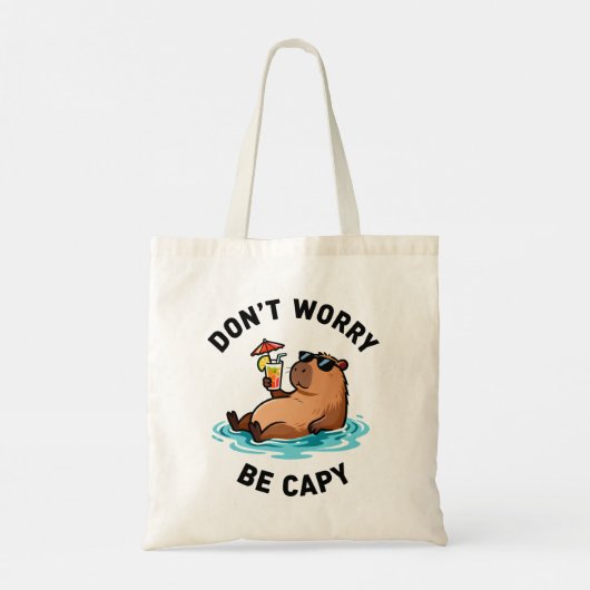 Don't Worry Be Capy Funny Capybara Pun Tote Bag (Achterkant)