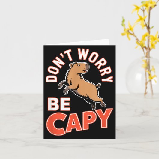 Don't Worry Be Capy Funny Cute Capybara Animal Lov Kaart (Gele Bloem)
