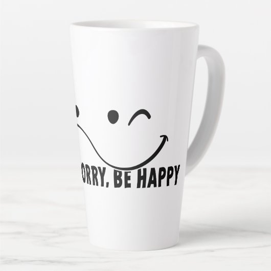 Don't worry be happy maak je geen zorgen wees blij latte mok (Rechterhoek)