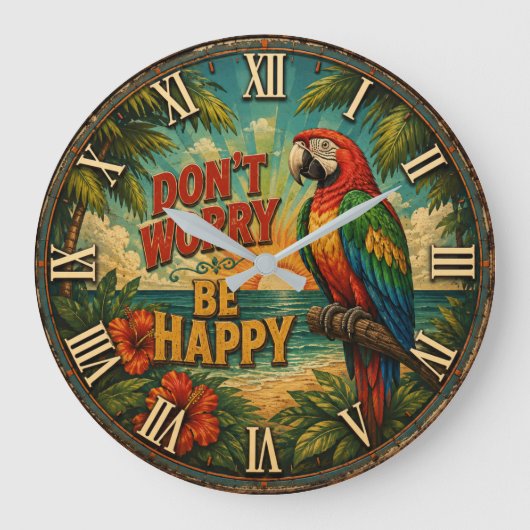 Don't Worry Be Happy Parrot Grote Klok (Voorkant)