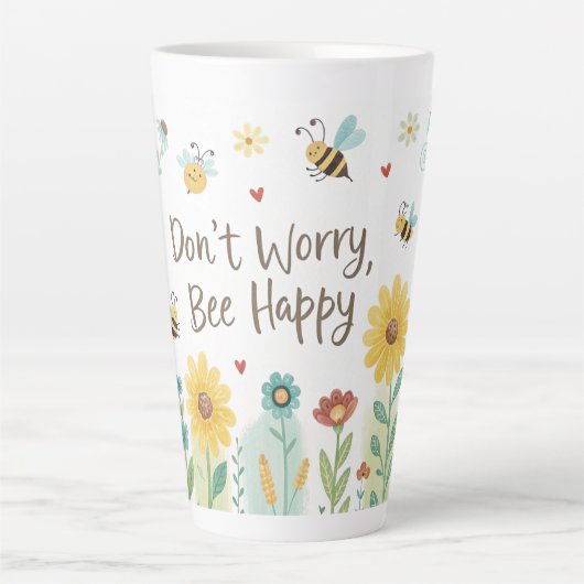 Don't Worry Bee Happy Cute Bee  Latte Mok (Voorkant)