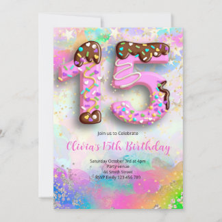 Donut 15th Birthday Girls Invitation Kaart