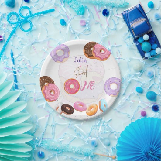Donut 1 jarig meisje papieren bordje (Feest)