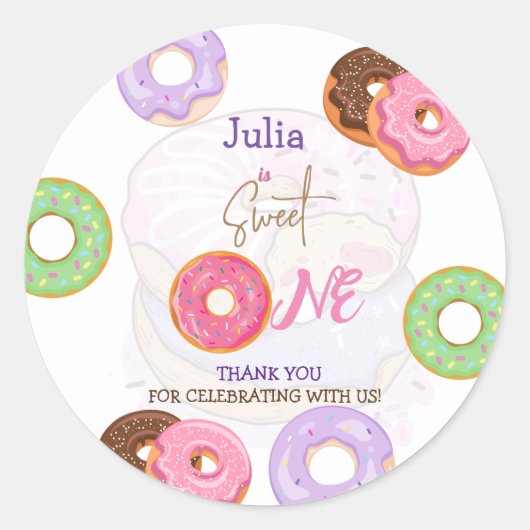 Donut 1 jarig meisje ronde sticker (Voorkant)