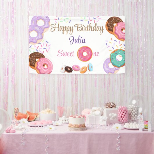 Donut 1 jarig meisje spandoek (Feest)