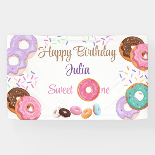 Donut 1 jarig meisje spandoek (Horizontaal)