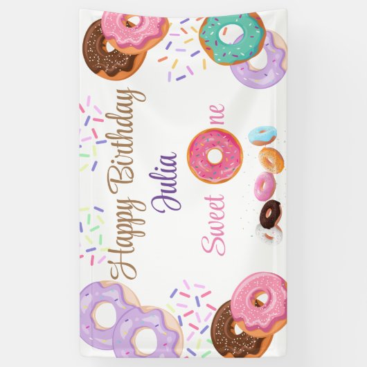 Donut 1 jarig meisje spandoek (Verticaal)