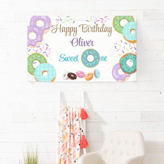 Donut 1 verjaardagsbanner spandoek (Insitu)