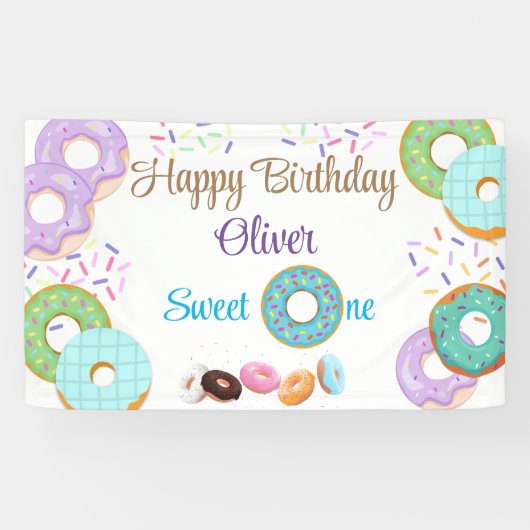 Donut 1 verjaardagsbanner spandoek (Horizontaal)