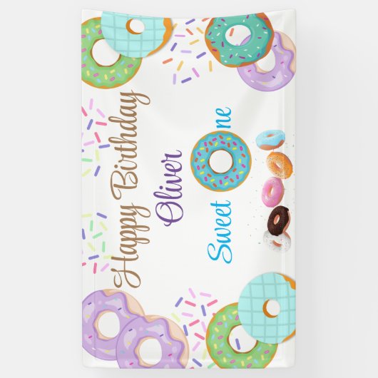 Donut 1 verjaardagsbanner spandoek (Verticaal)