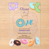 Donut 1e verjaardag baby jongen acryl uitnodigingen (Voorkant)