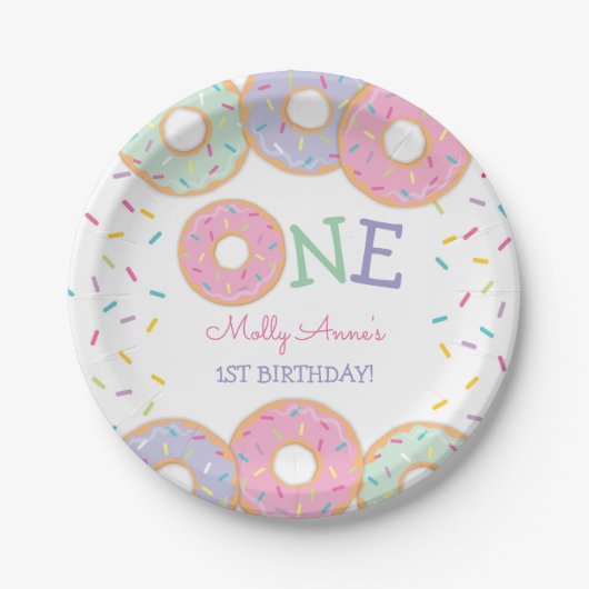 Donut 1e verjaardag Donut Grow Up Pink Sprinkles Papieren Bordje (Voorkant)