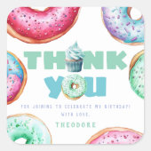 Donut 1e Verjaardag Feest Jongen Schattige Dank u Vierkante Sticker (Voorkant)