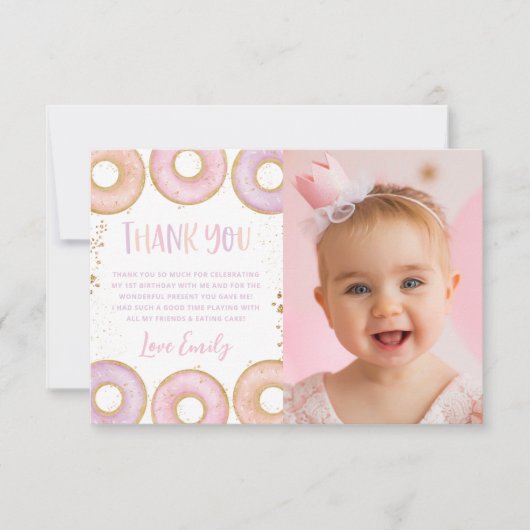 Donut 1e verjaardag flat bedankt voor je kaart (Voorkant)