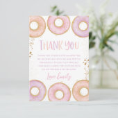 Donut 1e verjaardag Flat Dank je kaart Roze Paars (Staand voorkant)