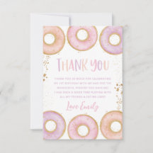 Donut 1e verjaardag Flat Dank je kaart Roze Paars