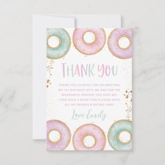 Donut 1e verjaardag Flat Hartelijk dank! Aqua Bedankkaart (Voorkant)