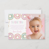 Donut 1e verjaardag flat Hartelijk dank! Aqua Bedankkaart (Voorkant)