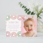 Donut 1e verjaardag flat Hartelijk dank! Aqua Bedankkaart (Staand voorkant)
