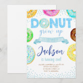 Donut 1e verjaardag Uitnodiging jongen Donut groei (Voorkant / Achterkant)