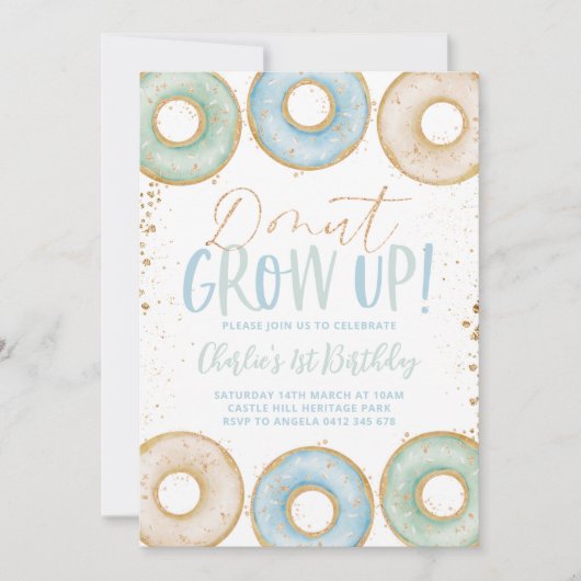 Donut 1e verjaardag Uitnodiging jongen Donut groei (Voorkant)