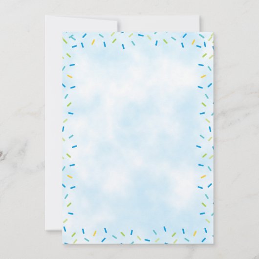 Donut 1e Verjaardag Uitnodiging Jongen strooit (Achterkant)