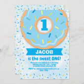 Donut 1e Verjaardag Uitnodiging Jongen strooit (Voorkant / Achterkant)