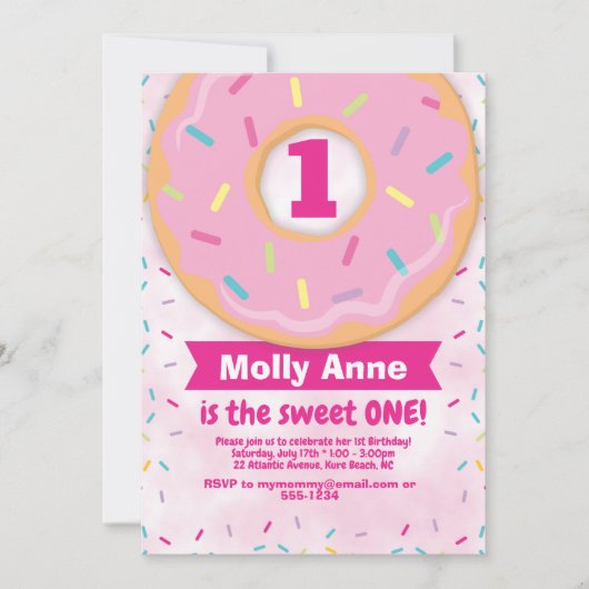 Donut 1e verjaardag van de uitnodiging van het mei (Voorkant)