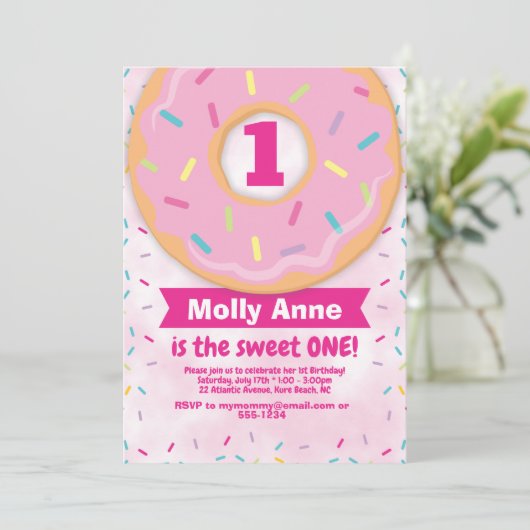 Donut 1e verjaardag van de uitnodiging van het mei (Staand voorkant)