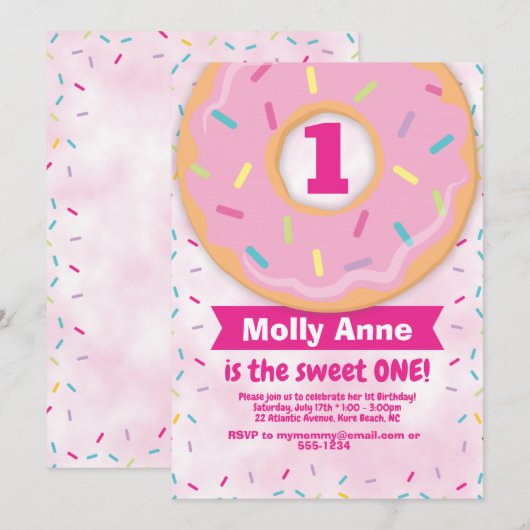 Donut 1e verjaardag van de uitnodiging van het mei (Voorkant / Achterkant)