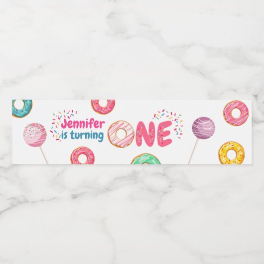 Donut 1e verjaardag Water Fles Etiket (Enkel label)