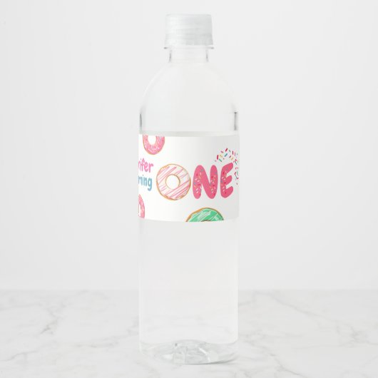 Donut 1e verjaardag Water Fles Etiket (Voorkant)