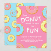 Donut 1e verjaardagsfeest Kinder Kaart (Voorkant / Achterkant)