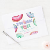 Donut 1e Verjaardagsfeest Meisje Schattige Dank je Vierkante Sticker (Envelop)