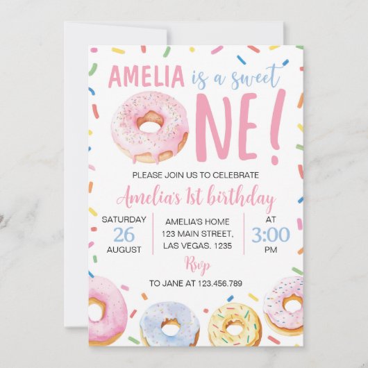 Donut 1e Verjaardagsfeest Uitnodiging (Voorkant)