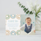 Donut 1st Birthday Party Dank u kaart met foto (Staand voorkant)