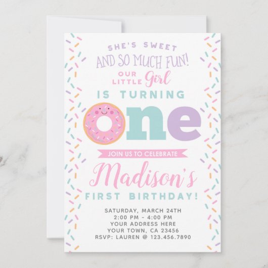 Donut 1st Birthday Uitnodiging (Voorkant)