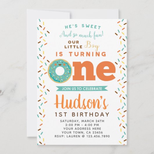 Donut 1st Birthday Uitnodiging (Voorkant)